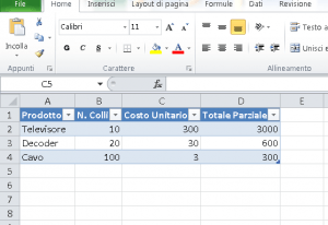Tabella Excel