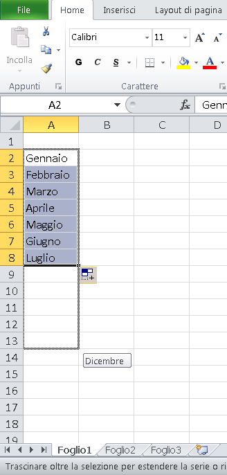 mesi su foglio excel