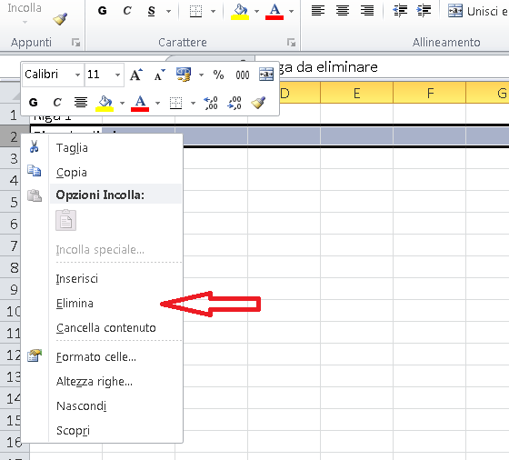 eliminare righe e colonne