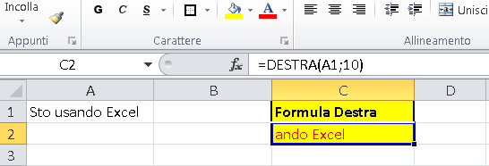 Formula destra di Excel