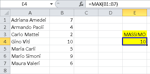 MAX consente di ricavare l'elemento maggiore da un intervallo.
