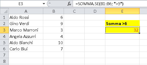 La SOMMA.SE utile a sommare solo alcuni elementi da una lista