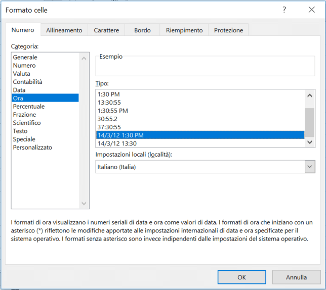 Ora in formato celle