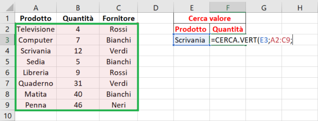 Formula cerca vert: secondo parametro