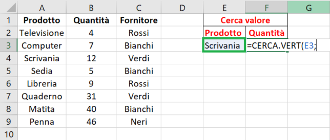 Formula cerca vert: primo parametro