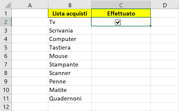 Inserimento checkbox