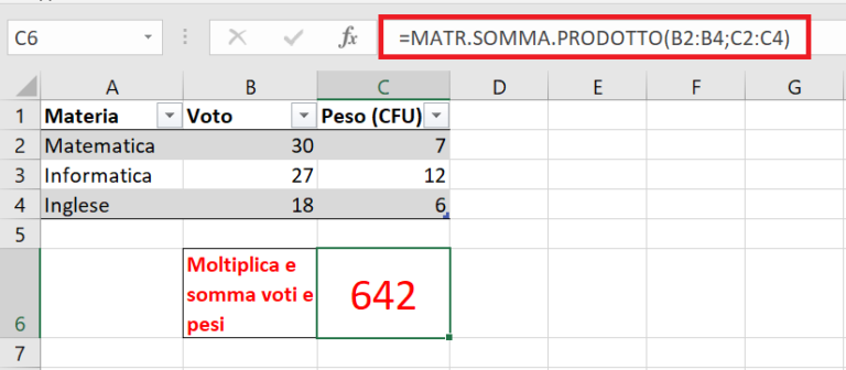 Media ponderata su Excel - Foglio Excel