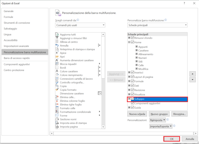 Opzioni di Excel