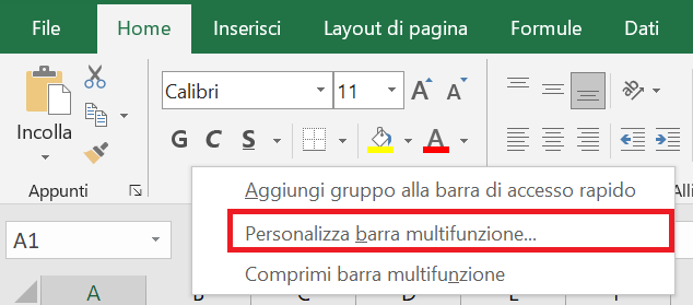 Personalizza barra multifunzione