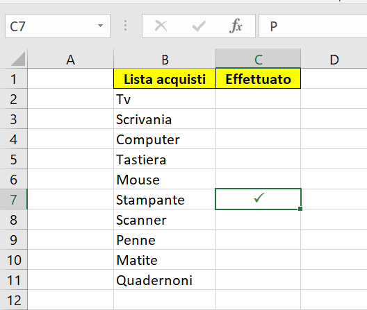 Inserimento del sogno di spunta in una cella