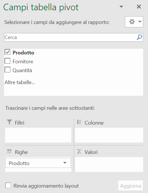 Selezione del primo campo