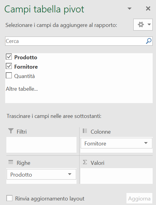 Selezione del secondo campo