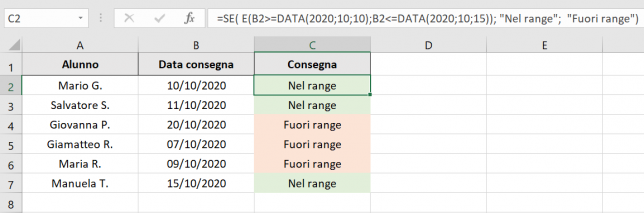 Uso di SE per verificare se due date sono comprese in un range