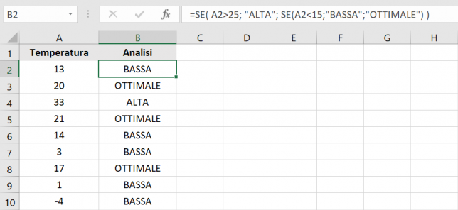 Due SE nidificati su Excel