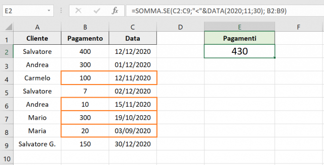 SOMMA.SE con una data