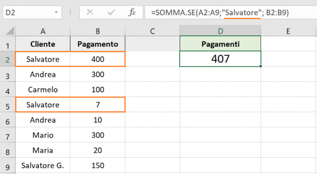 SOMMA.SE con tre argomenti